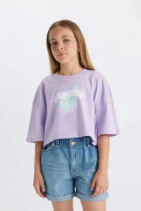 DeFacto Crew Neck Crop Glow in the Dark Printed Short Sleeve T-Shirt Girls - Image 7