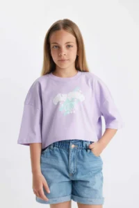 DeFacto Crew Neck Crop Glow in the Dark Printed Short Sleeve T-Shirt Girls - Image 8