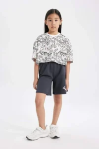 DeFacto Girls' Printed Crop Short Sleeve T-Shirt