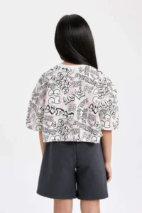 DeFacto Girls' Printed Crop Short Sleeve T-Shirt - Image 5