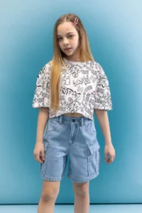 DeFacto Crew Neck Crop Glow in the Dark Printed Short Sleeve T-Shirt Girls