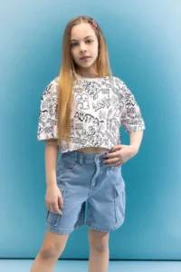 DeFacto Crew Neck Crop Glow in the Dark Printed Short Sleeve T-Shirt Girls - Image 3