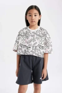 DeFacto Crew Neck Crop Glow in the Dark Printed Short Sleeve T-Shirt Girls - Image 4