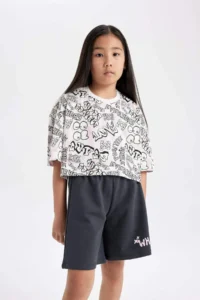 DeFacto Crew Neck Crop Glow in the Dark Printed Short Sleeve T-Shirt Girls - Image 6