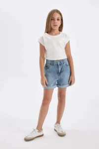 DeFacto Slim Fit Narrow Cut Crew Neck Ribbed Camisole Short Sleeve T-Shirt Girl Child - Image 2