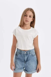DeFacto Slim Fit Narrow Cut Crew Neck Ribbed Camisole Short Sleeve T-Shirt Girl Child - Image 3