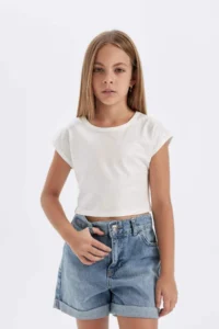 DeFacto Slim Fit Narrow Cut Crew Neck Ribbed Camisole Short Sleeve T-Shirt Girl Child - Image 4