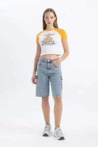 DeFacto Cool Fitted Crew Neck Printed Ribbed Camisole Short Sleeve T-Shirt - Image 2