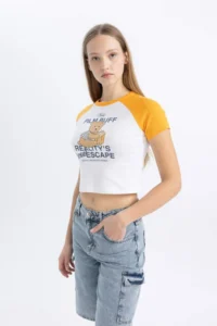 DeFacto Cool Fitted Crew Neck Printed Ribbed Camisole Short Sleeve T-Shirt - Image 3