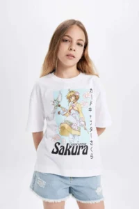 DeFacto Printed Oversize Wide Fit Short Sleeve T-Shirt Girls
