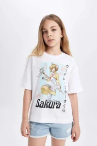 DeFacto Printed Oversize Wide Fit Short Sleeve T-Shirt Girls - Image 4