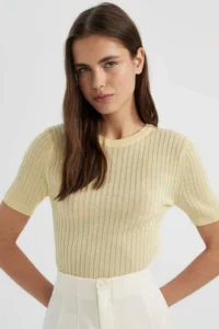 DeFacto Crew Neck Ribbed Short Sleeve Knitwear T-Shirt