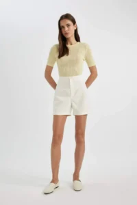 DeFacto Crew Neck Ribbed Short Sleeve Knitwear T-Shirt - Image 2