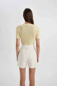 DeFacto Crew Neck Ribbed Short Sleeve Knitwear T-Shirt - Image 4