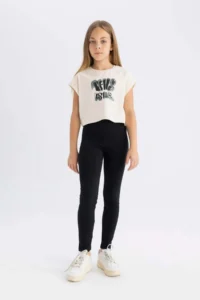 DeFacto Crew Neck Printed Short Sleeve T-Shirt Girls - Image 2