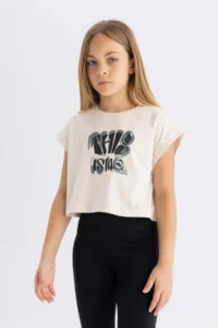 DeFacto Crew Neck Printed Short Sleeve T-Shirt Girls - Image 4