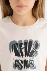 DeFacto Crew Neck Printed Short Sleeve T-Shirt Girls - Image 5