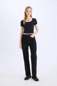 DeFacto Fitted U Neck Basic Plain Short Sleeve T-Shirt - Image 2