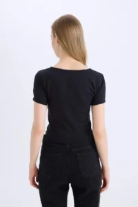 DeFacto Fitted U Neck Basic Plain Short Sleeve T-Shirt - Image 7