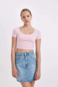 DeFacto Fitted U Neck Basic Plain Short Sleeve T-Shirt