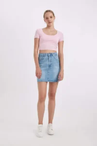 DeFacto Fitted U Neck Basic Plain Short Sleeve T-Shirt - Image 2