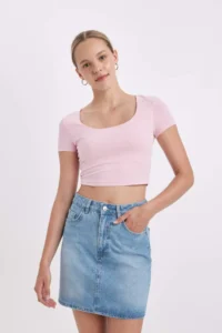 DeFacto Fitted U Neck Basic Plain Short Sleeve T-Shirt - Image 3