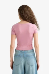 DeFacto Fitted U Neck Basic Plain Short Sleeve T-Shirt - Image 7