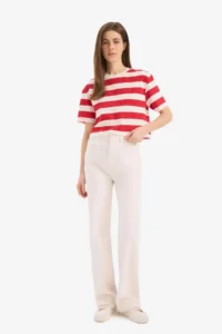 DeFacto Boxy Fit Crew Neck Striped Short Sleeve T-Shirt - Image 2