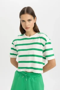 DeFacto Boxy Fit Striped Crew Neck Short Sleeve T-Shirt C6199ax24sm - Image 3