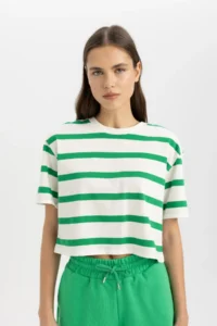 DeFacto Boxy Fit Striped Crew Neck Short Sleeve T-Shirt C6199ax24sm - Image 4