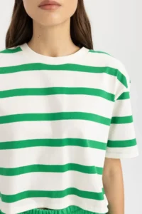 DeFacto Boxy Fit Striped Crew Neck Short Sleeve T-Shirt C6199ax24sm - Image 5