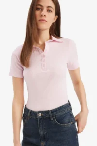 DeFacto Slim Fit Slim Fit Polo Neck Ribbed Camisole Short Sleeve T-Shirt C6249ax25sp