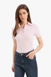DeFacto Slim Fit Slim Fit Polo Neck Ribbed Camisole Short Sleeve T-Shirt C6249ax25sp - Image 3