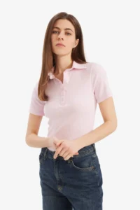 DeFacto Slim Fit Slim Fit Polo Neck Ribbed Camisole Short Sleeve T-Shirt C6249ax25sp - Image 6
