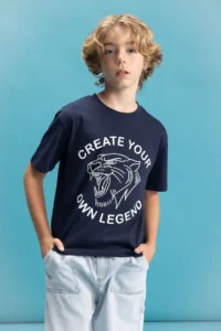 DeFacto Boy's Crew Neck Color Changing Printed Short Sleeve T-Shirt