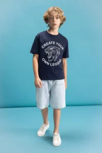 DeFacto Boy's Crew Neck Color Changing Printed Short Sleeve T-Shirt - Image 2