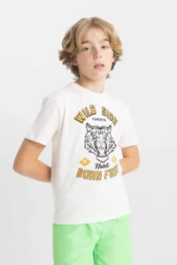 DeFacto Boy's Crew Neck Color Changing Printed Short Sleeve T-Shirt - Image 6