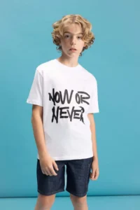 DeFacto Crew Neck Color Changing Printed Short Sleeve T-Shirt Boys