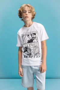 DeFacto Crew Neck Color Changing Printed Short Sleeve T-Shirt Boys - Image 3