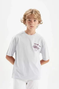 DeFacto Boy's Oversize Wide Fit Crew Neck Printed Short Sleeve T-Shirt - Image 4
