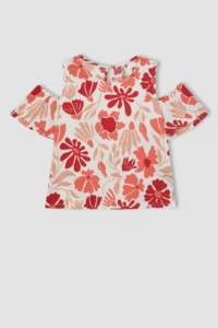 DeFacto Crew Neck Wrapped Short Sleeve T-Shirt Girls - Image 7