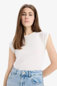 DeFacto Slim Fit Narrow Cut Crew Neck Basic Plain Rib Short Sleeve T-Shirt - Image 3