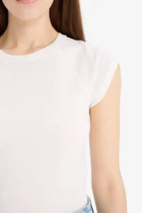 DeFacto Slim Fit Narrow Cut Crew Neck Basic Plain Rib Short Sleeve T-Shirt - Image 5