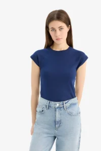 DeFacto Slim Fit Narrow Cut Crew Neck Basic Plain Rib Short Sleeve T-Shirt - Image 3