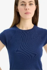 DeFacto Slim Fit Narrow Cut Crew Neck Basic Plain Rib Short Sleeve T-Shirt - Image 4
