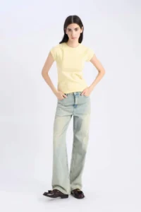 DeFacto Slim Fit Narrow Cut Crew Neck Basic Plain Rib Short Sleeve T-Shirt - Image 2