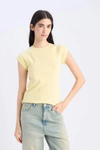 DeFacto Slim Fit Narrow Cut Crew Neck Basic Plain Rib Short Sleeve T-Shirt - Image 3