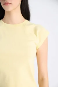 DeFacto Slim Fit Narrow Cut Crew Neck Basic Plain Rib Short Sleeve T-Shirt - Image 5