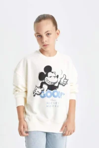 DeFacto Girl's Disney Mickey & Minnie Oversize Wide Fit Crew Neck Sweatshirt