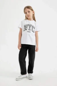 DeFacto Girl's Crew Neck Printed Short Sleeve T-Shirt - Image 2